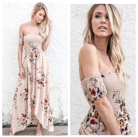 Haute Ellie Dresses & Skirts - ☀️Sale☀️Apricot Off Shoulder Front Wrap Dress